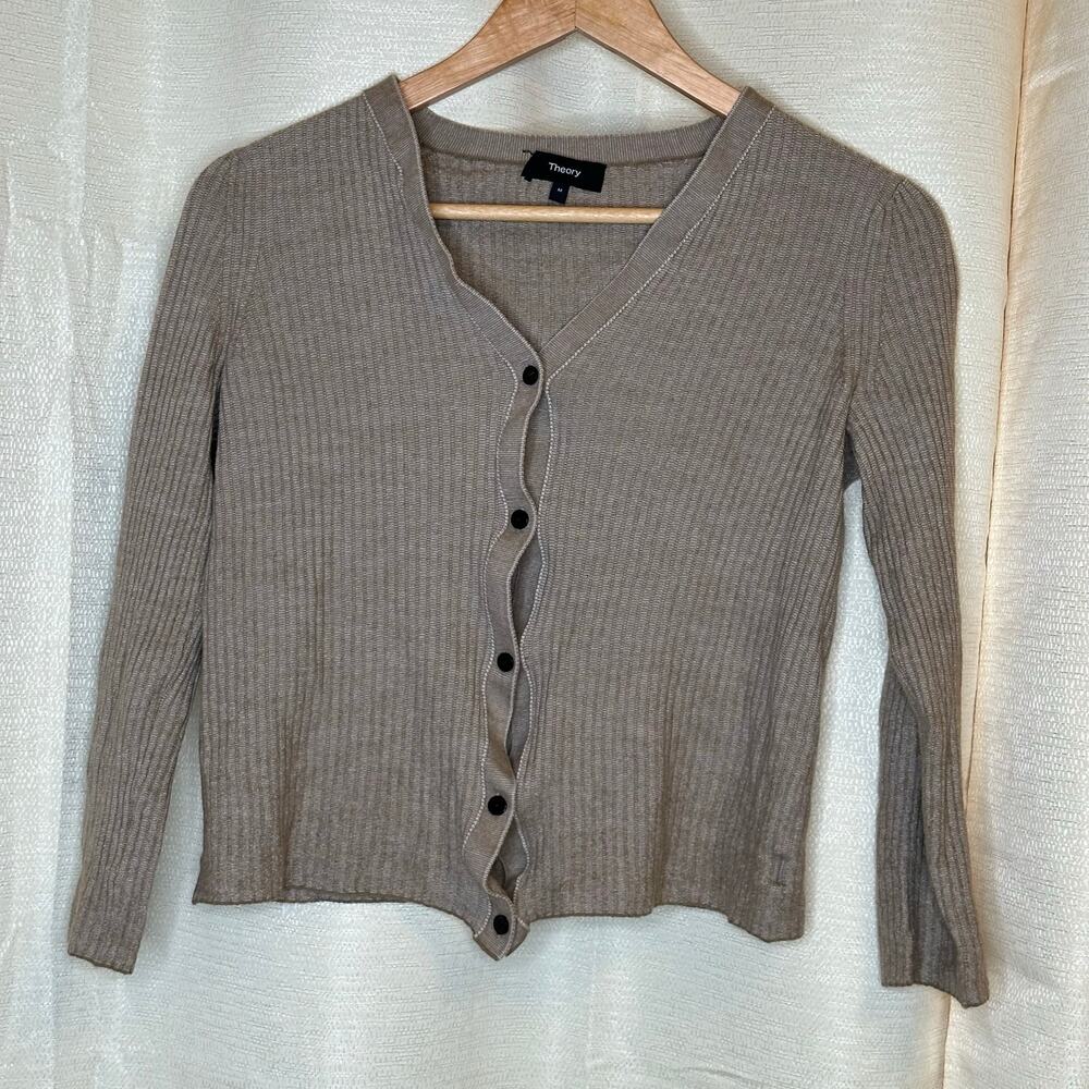 Theory regal wool micro s cardi sweater size medium tan cardigan good condition